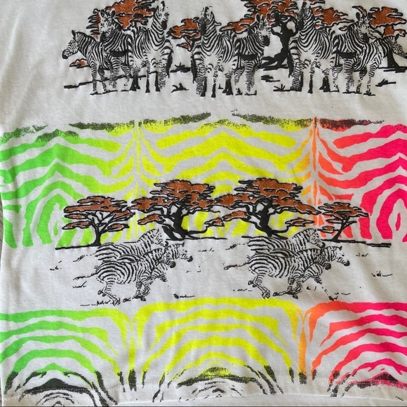 Vintage neon animal print zebra glitter tee M 80s - Picture 2 of 8